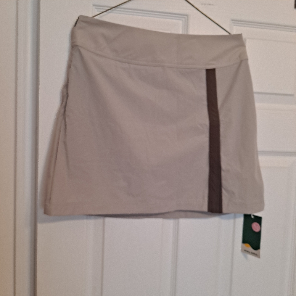 Halara Beige Grey Green Skort with Brown Stripe